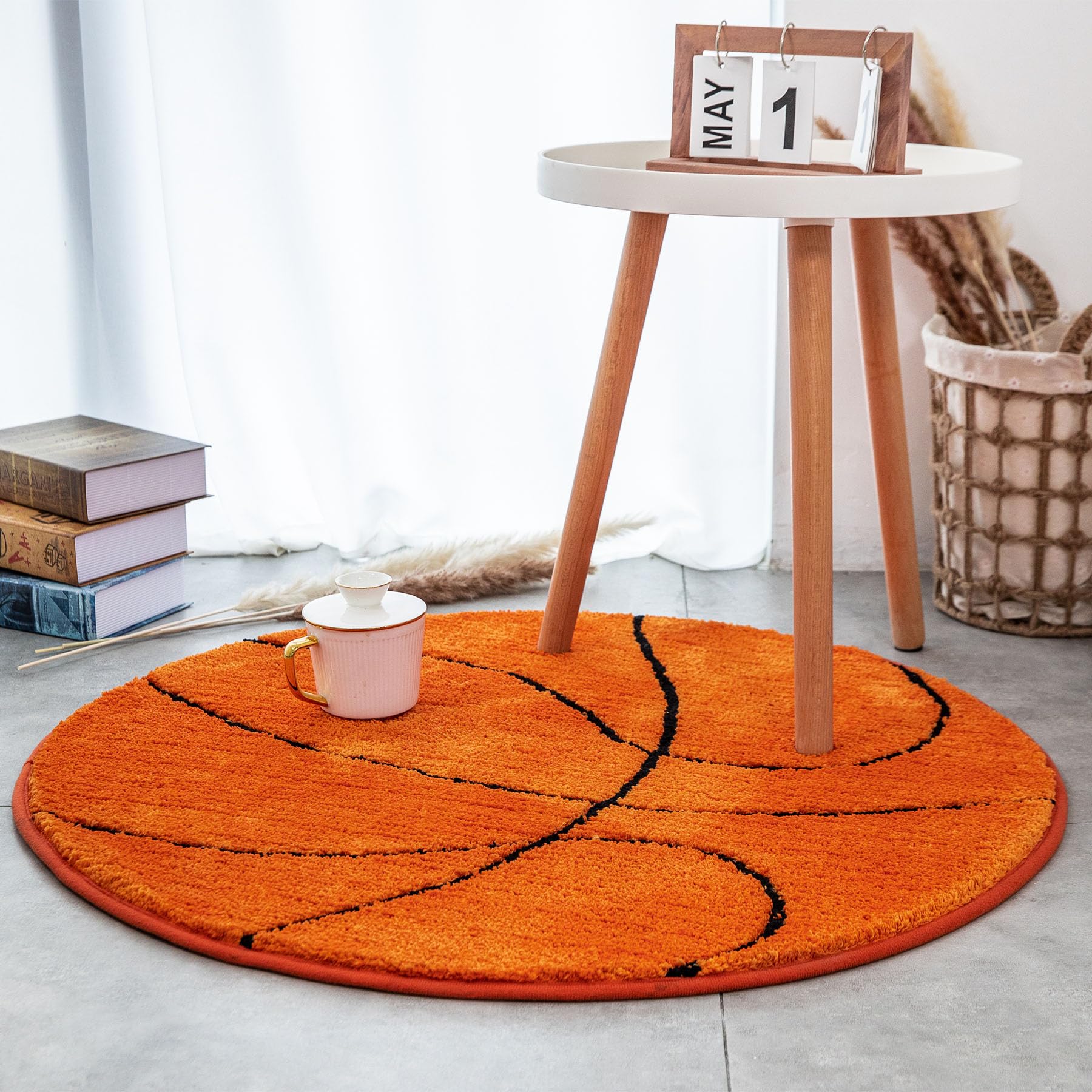 Fancytan Alfombra Infantil Lavable Antideslizante Alfombra Suave Niños, para Sala de Juegos, Guardería, Sofá Silla Cojín, Decoración de Habitación, 80cm, Baloncesto