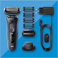 Aparat de ras electric Braun Series 5 cu accesoriu de tuns de precizie EasyClick, EasyClean, pentru bărbați, 51-B1820s, albastru, fabricat în Germania 7