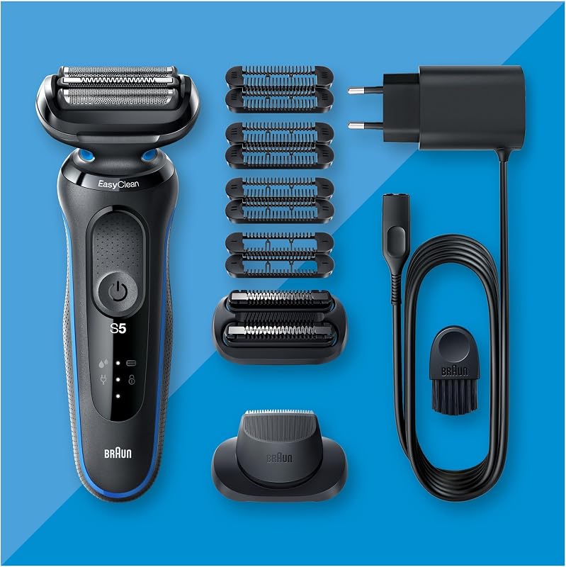 Aparat de ras electric Braun Series 5 cu accesoriu de tuns de precizie EasyClick, EasyClean, pentru bărbați, 51-B1820s, albastru, fabricat în Germania