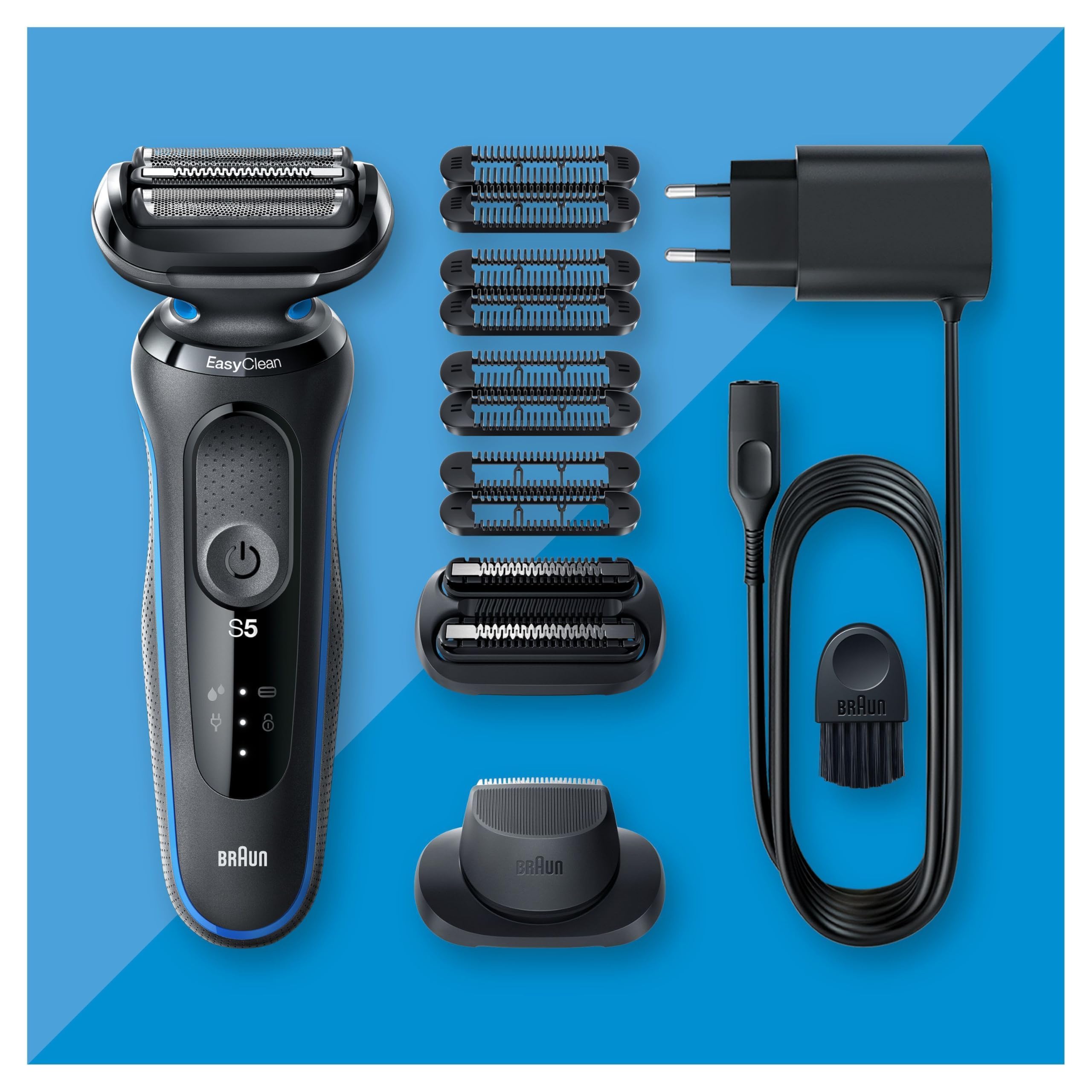 Braun Series 5 Elektrorasierer mit EasyClick Trimmer Aufsatz, Rasierer Herren Elektrisch, Präzisionstrimmer, EasyClean, Geschenk Mann, Made in Germany, 51-B1820s, blau