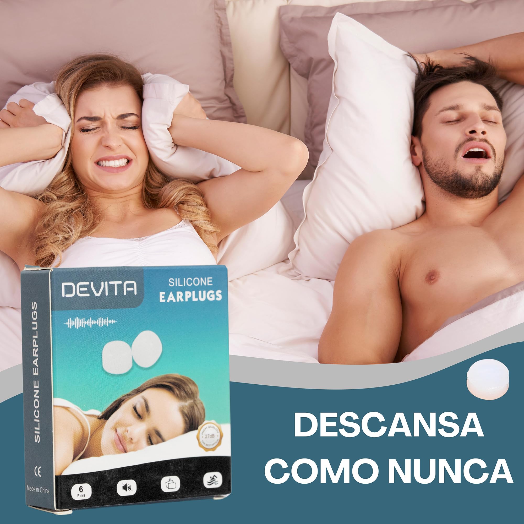 12 Tapones Oidos Ruido Dormir de Silicona. Para Dormir, Excelente Cancelación de Ruidos. Nadar, estudiar, antironquidos. eBook incluido 10 Consejos para Dormir Bien