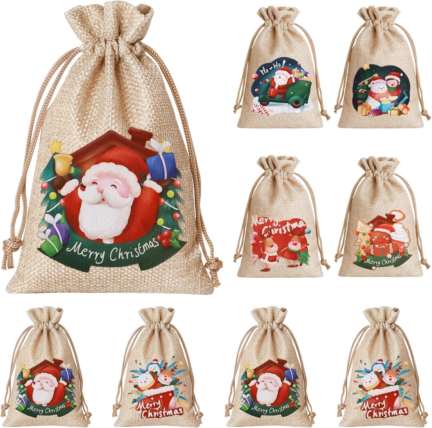ENNIYU 24Pcs Burlap Christmas Drawstring Bags, 4 x 6 mas