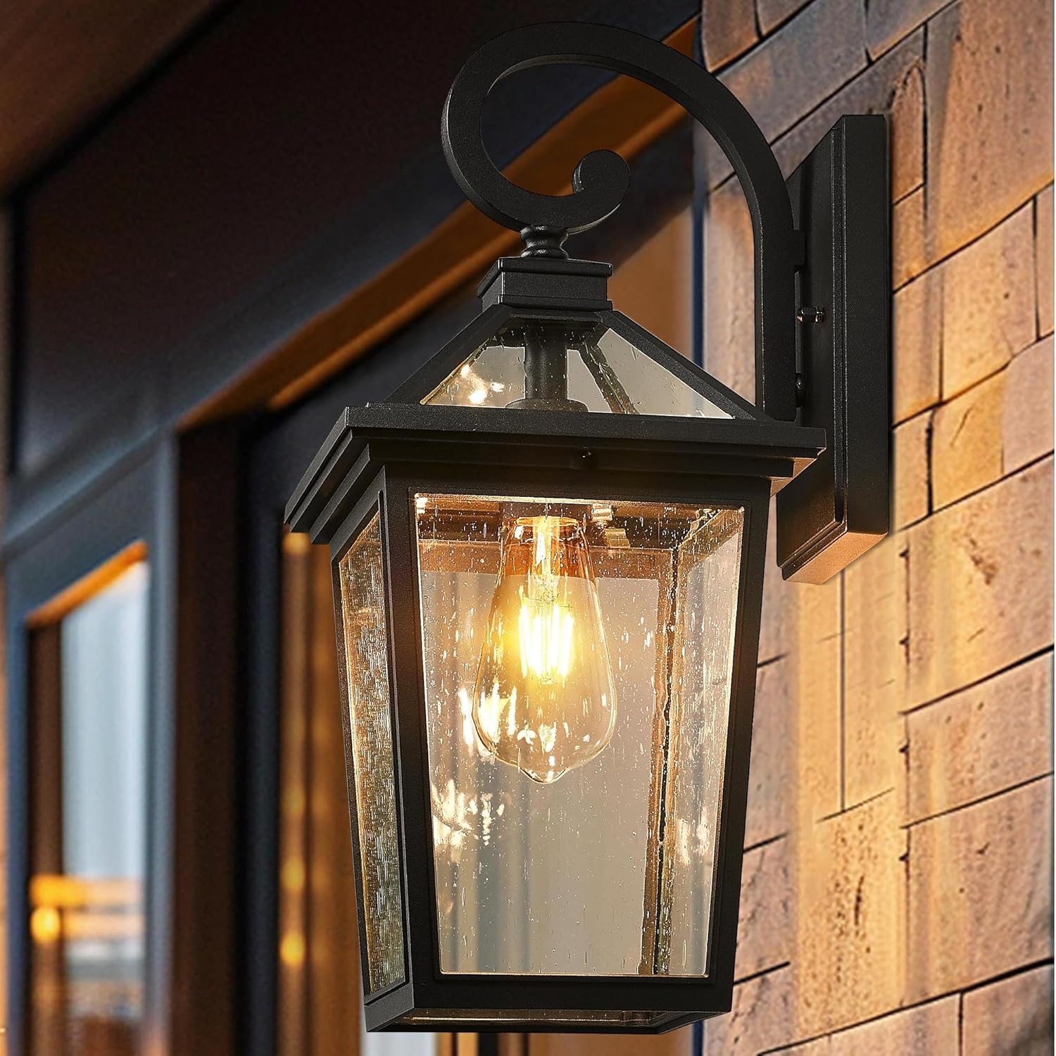 zeyu 18 Inch Outside Light Fixture, Exterior Wall Lighting Fixture for House Porch, Die-Cast Aluminum with Seeded Glass, Black Finish, ZX58MB BK Black - Seeded Glass Large - 1 Pack