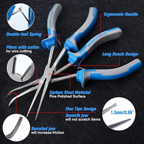 Miniatura 101 de SPEEDWOX Alicates de punta de aguja de largo alcance de 7 pulgadas, alicates de nariz delgados extra largos, mini alicates finos de alambre