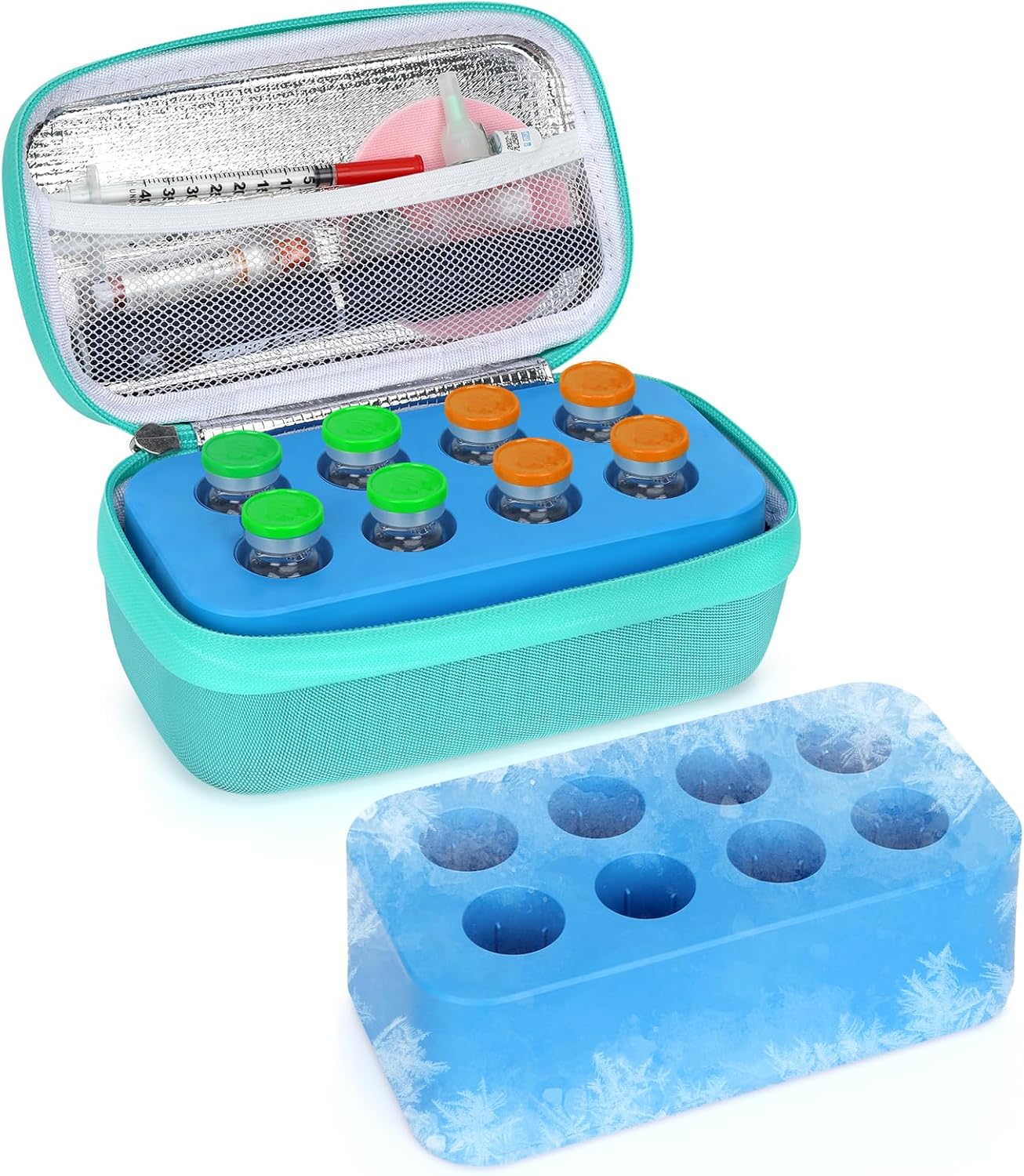 Leng Ke Insulin Vial Cooler Travel Case with 8-Slot Ice Brick, Insulin Cooler Travel Case for Diabetics Standard 10ml U-100Vials, Peptide Storage Case for Daily Life Trip (Black)
