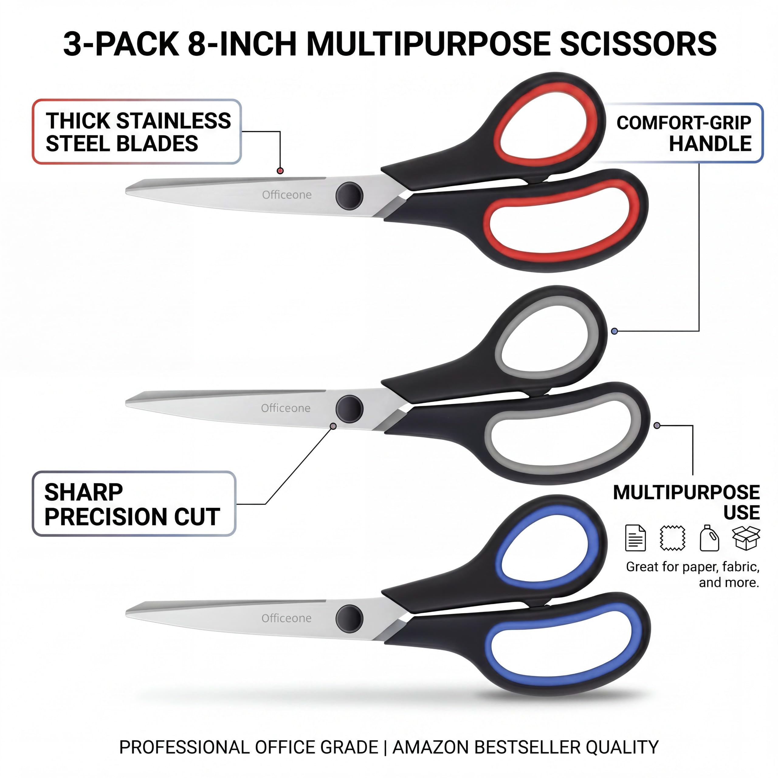 Amazon.com: OfficeOne 3-Pack Heavy Duty Scissors 8