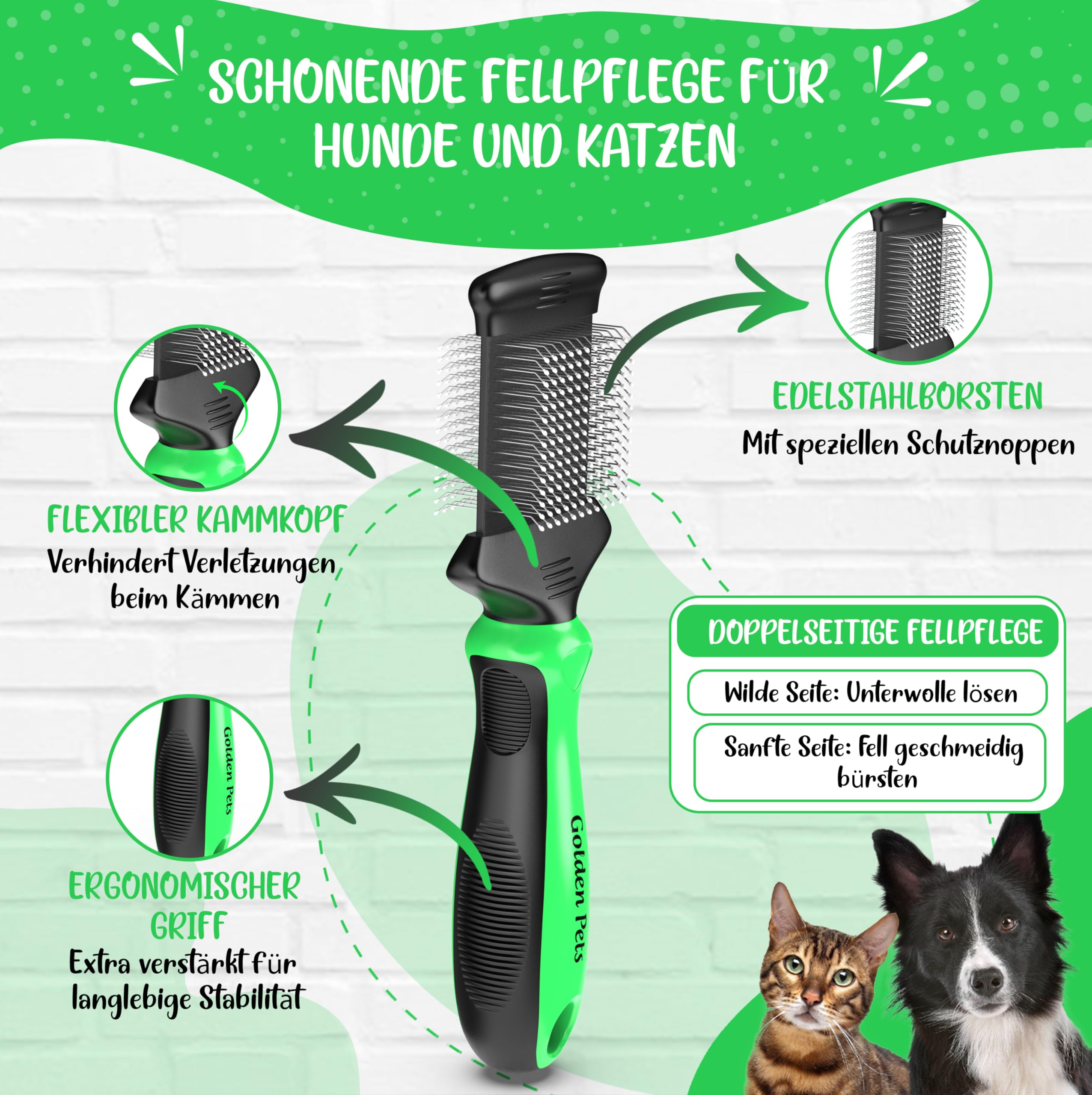 NEU! Zupfbürste für Hunde und Katzen mit Schutznoppen - Entfernt sanft Unterwolle, Verfilzungen & Knoten - Hundebürste für langhaarige Hunde, Cockapoo Pudelbürste zur tägliche Fellpflege Größe S