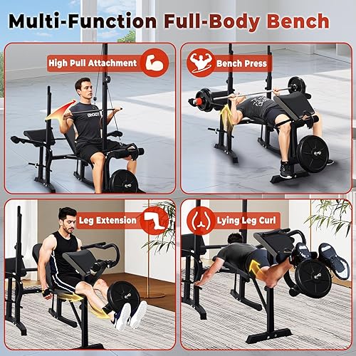 Miniatura 7 de Juego de prensa de banco de peso ajustable, banco de entrenamiento de fuerza de cuerpo completo, equipo de ejercicio multifunción 8 en 1 con