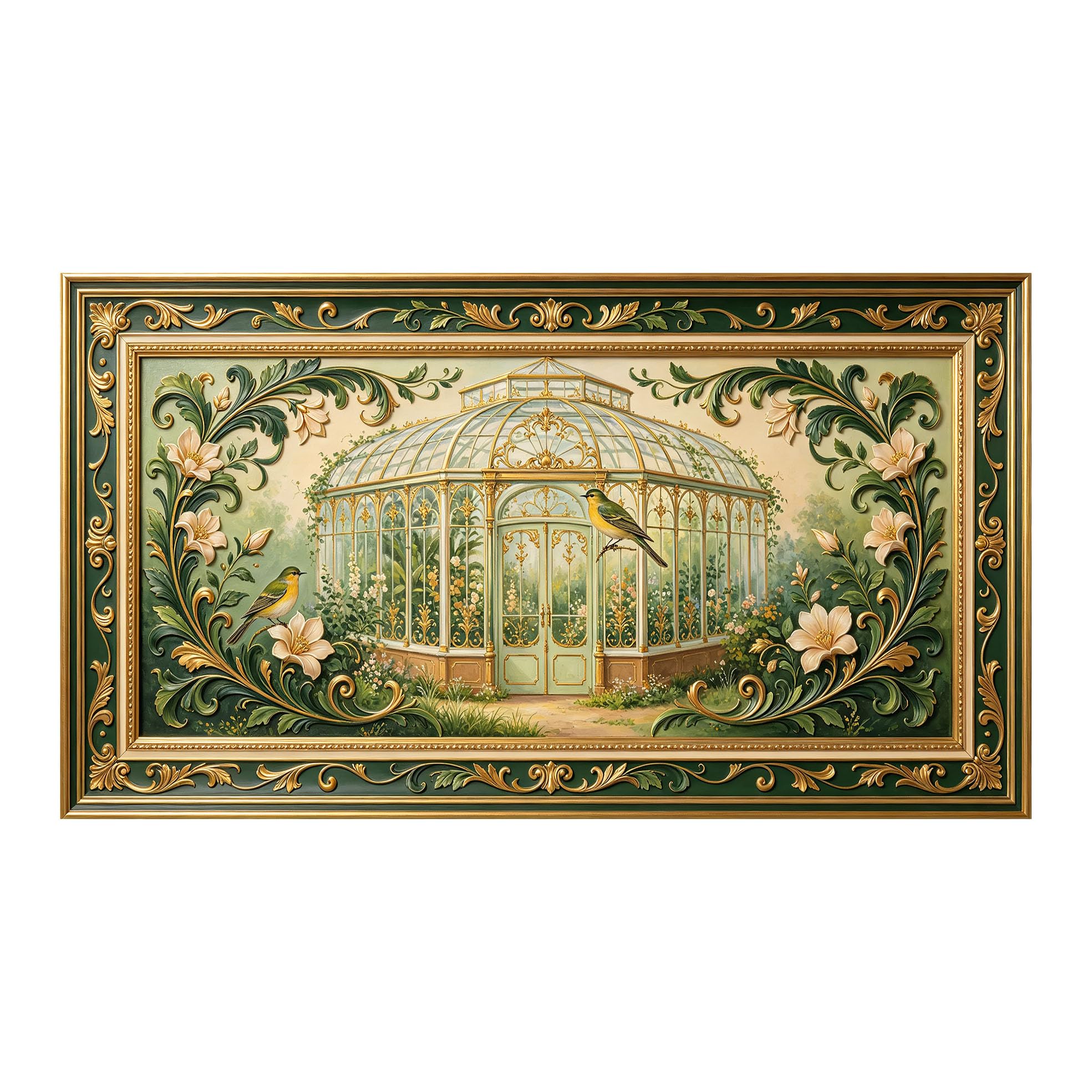 Yzpallescene 3D 3D Framed Wall Art 50cm×90cm Victorian Greenhouse Floral Bird Neoclassical Painting Large Size SelfAdhesive Removable Wall Decor Prints Artwork for Living Room Bedroom Office