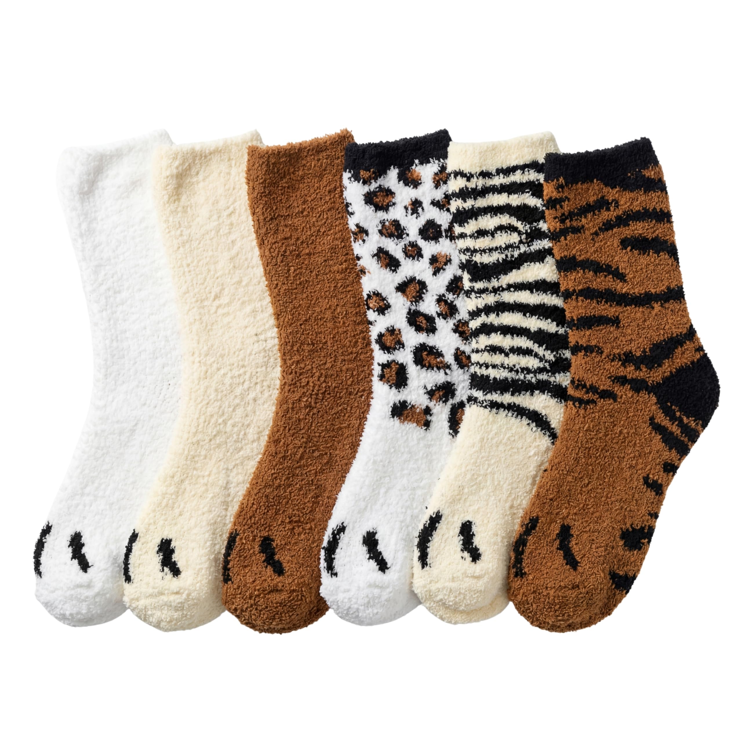 Tipi Toe Womens Fuzzy Crew Socks with Anti Slip Grips Warm Cozy Fluffy Winter Slipper Socks Non Skid Home Socks for Women