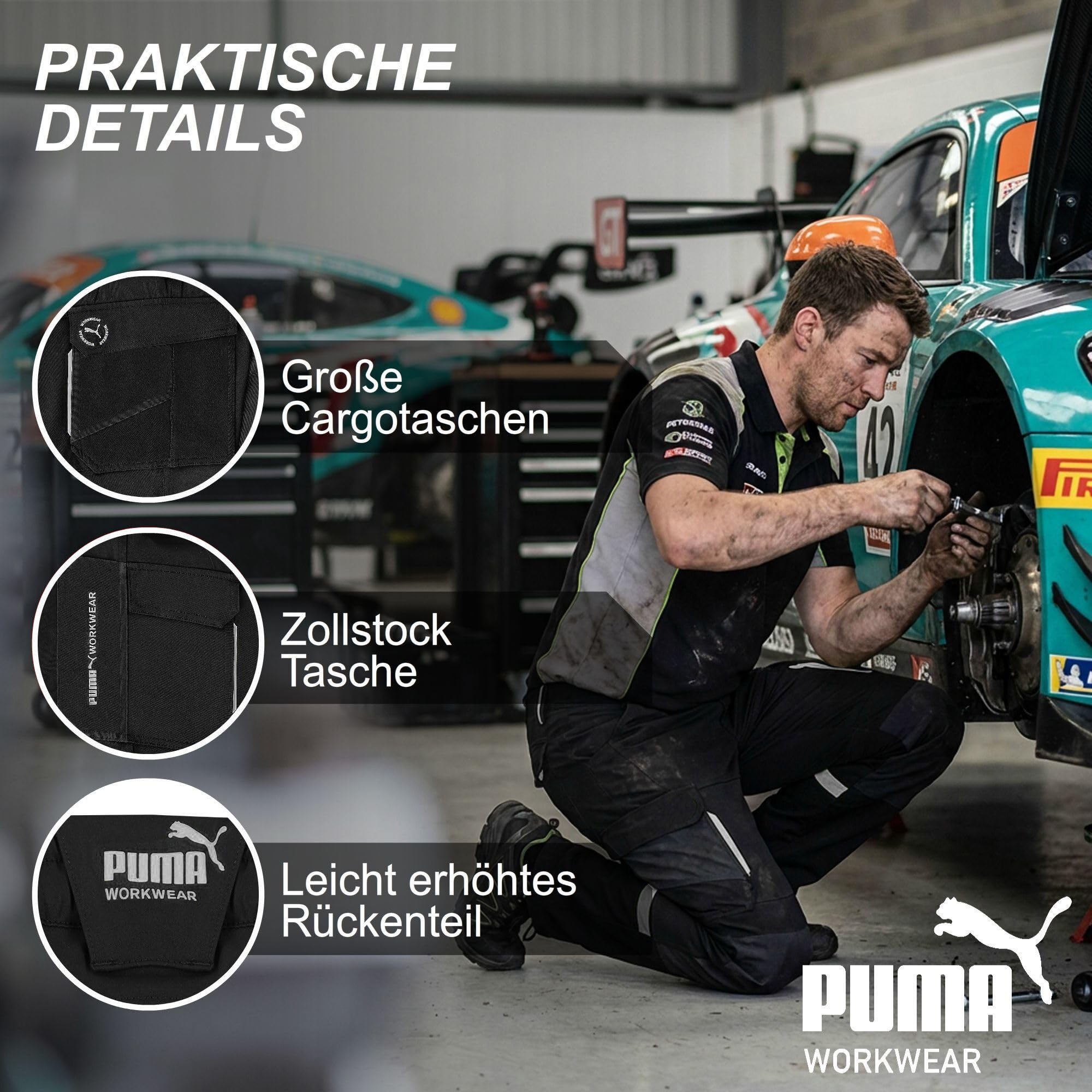 PUMA Workwear Arbeitshose Herren - Mit 4-Wege Stretch - Robuste Hose mit verstärktem Kniebereich und Gummizug im Bund - Erhöhtes Rückenteil - Bundhose mit verlängerbarem Hosensaum