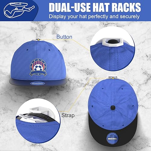 Miniatura 3 de Paquete de 24 ganchos adhesivos para sombreros para pared, perchero fuerte para gorras de béisbol, organizador de sombreros para decoración del