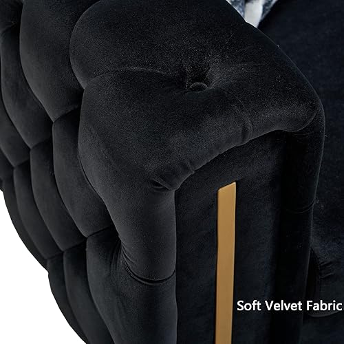 Miniatura 6 de Dolonm Sofá moderno de terciopelo para sala de estar, sofá tapizado de 84 pulgadas de largo con 2 almohadas, brazo alto y patas de metal, muebles