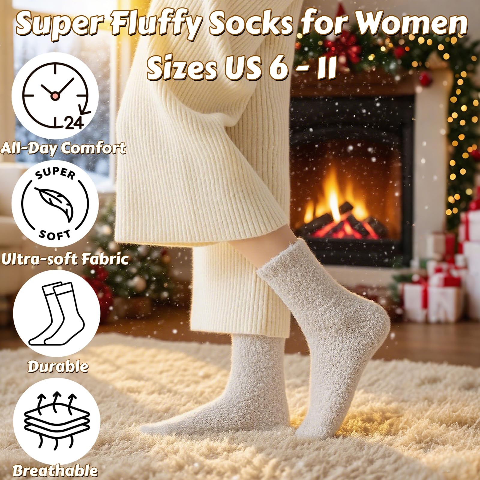 Cozy Socks for Women Gifts: 3 Pairs Luxe Cloud Fuzzy Socks for Home Sleep