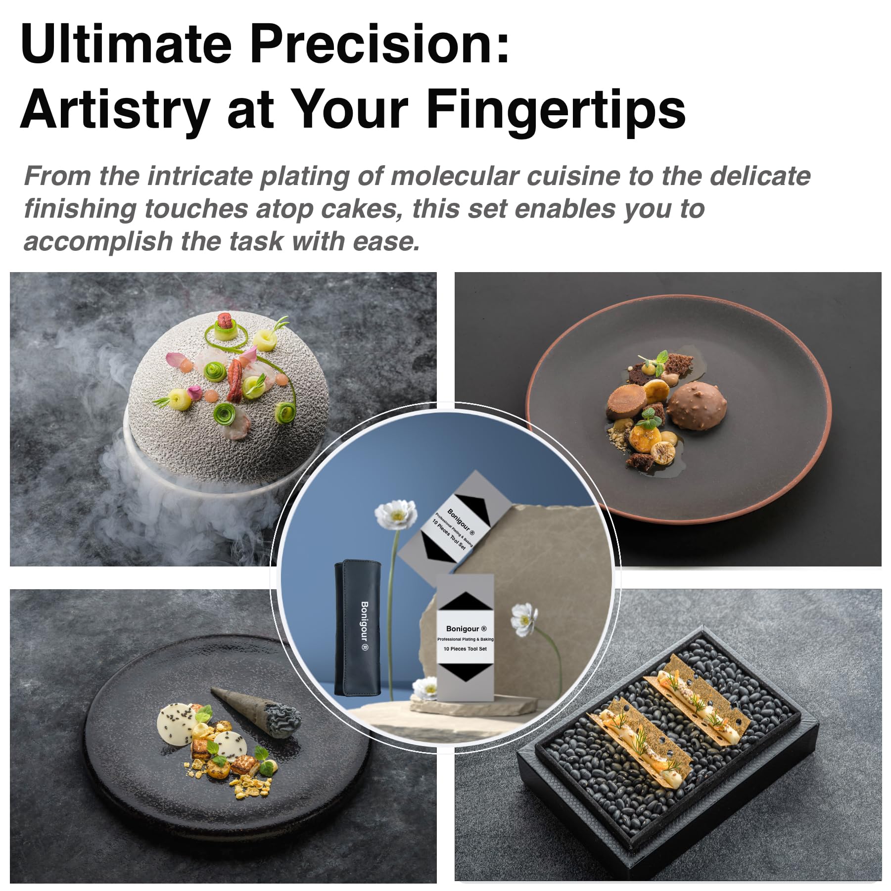 Pastry Chef's Plating Tools Culinary Set | 10 pezzi di utensili professionali per pastry chef plating | Spatula, Tweezers, Chef Scissors for Biscuit Decoration, Platig | Acciaio inox
