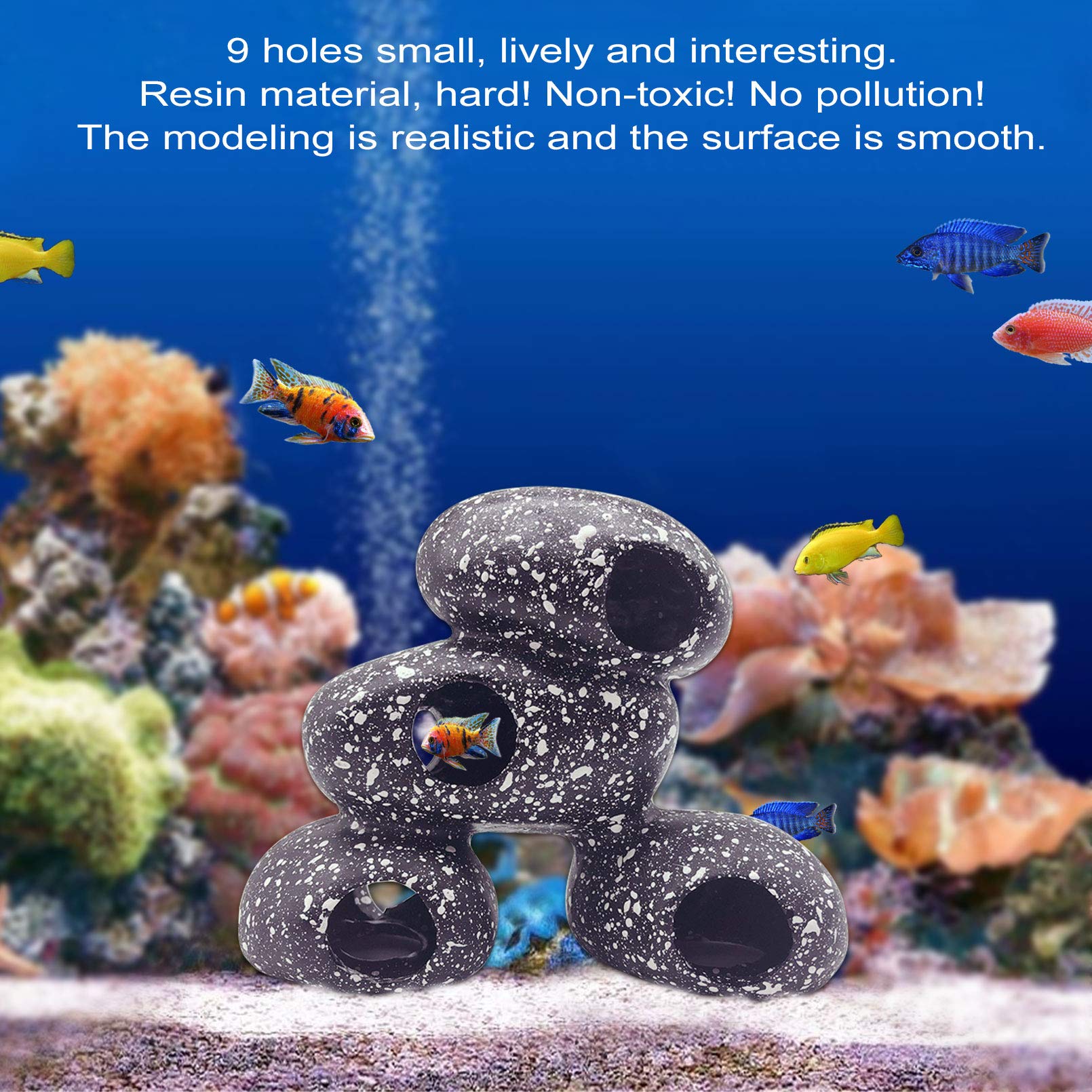 PINVNBY Aquarium-Stein, Versteck-Dekoration, Kunstharz, Buntbarsche, Felsdekoration, realistisches Betta-Versteck, Höhle, Aquarium, Ornament für Garnelen, kurze Brassen, Krebse (L)