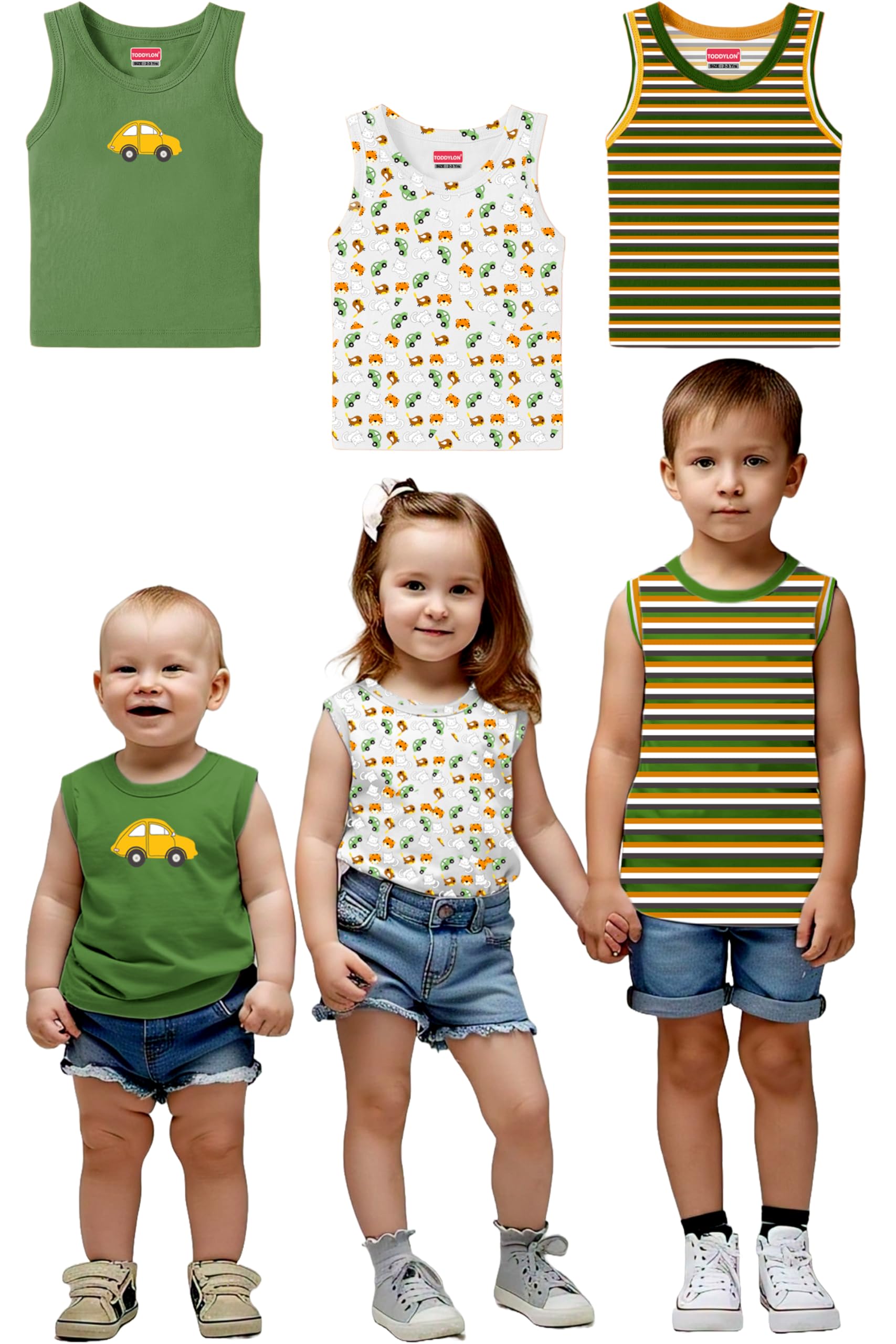 Toddylon Baby Boys Vest Regular Fit Sleeveless Cotton T-Shirts | Printed Vest | Summer Top | Kids Vests (Pack of 3) (12-18 Months) - Image 2 thumbnail