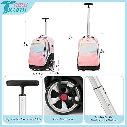 Miniatura 2 de NEW TILAMI Mochila con ruedas de 19 pulgadas para adolescentes, mochila con ruedas para computadora portátil, mochila para libros, bolsa de viaje