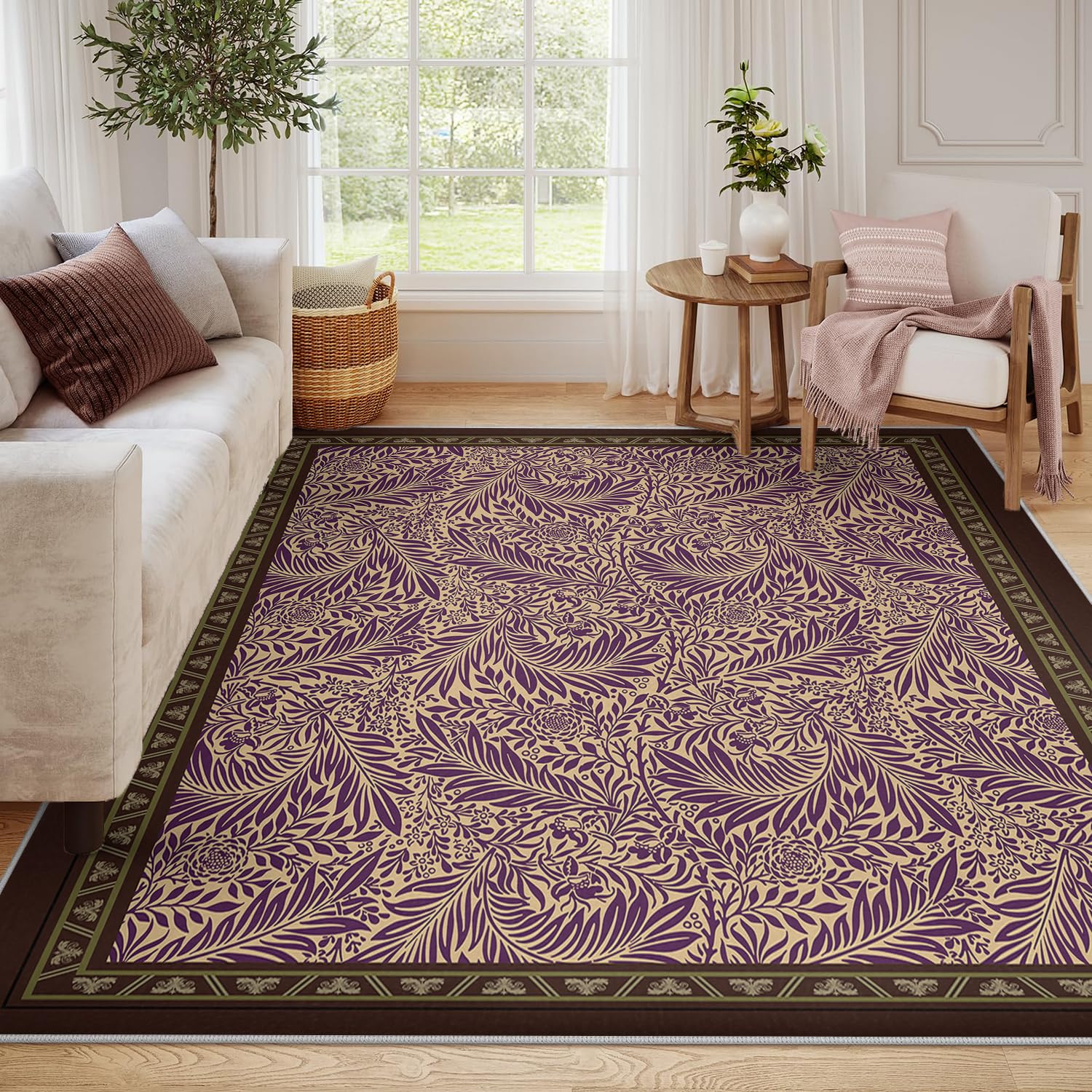 Foglia e Floreali Eleganti 100x150cm Tappeti per Area Botanica Voluta A Pelo Basso per il corridoio della cucina Arredamento tradizionale marrone con bordo