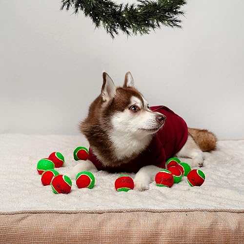 Miniatura 6 de Midlee Pelotas de tenis de Navidad para perros de 1.5 pulgadas, color rojo y verde, paquete de 12