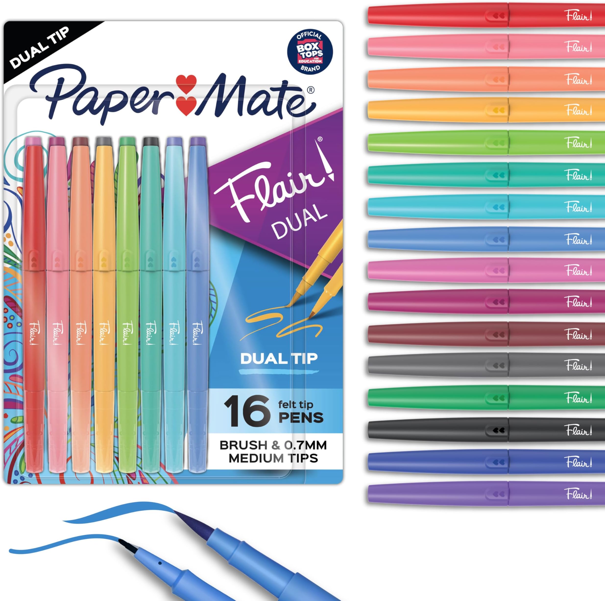 Flair DUAL Felt Tip Pens, Brush and Medium Tips, 16 Count - Journaling, Note-Taking, Hand Lettering