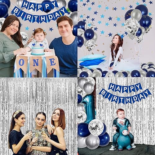 Miniatura 7 de Decoraciones de cumpleaños para hombres decoraciones de fiesta de cumpleaños azules para hombres mujeres y niños globos de feliz cumpleaños para