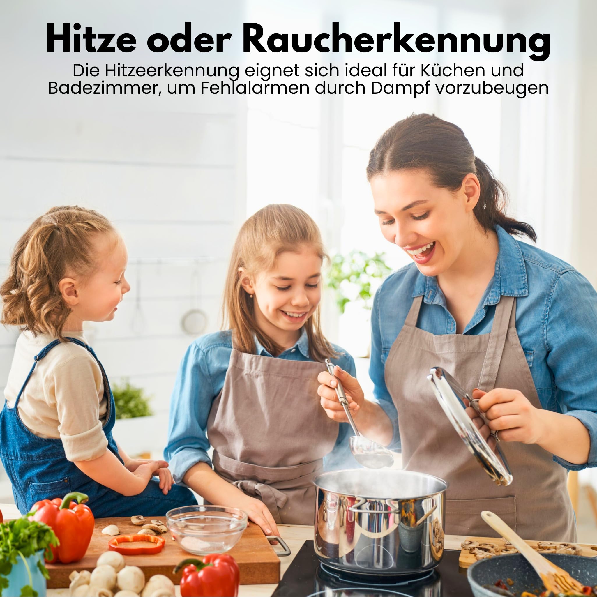 Aroha Link Hitzemelder/Rauchmelder Vernetzt - 10 Jahre Batterie - Feuer/Hitzemelder Vernetzbar - 5 Set