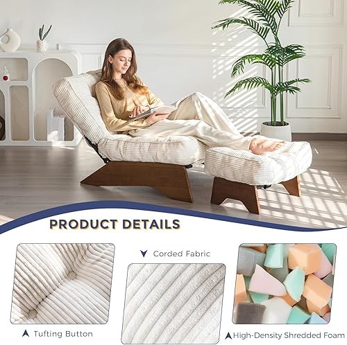 Miniatura 5 de MAXYOYO Silla decorativa con respaldo ajustable otomano, silla de sala de estar tapizada con juego de reposapiés, silla moderna y acogedora silla