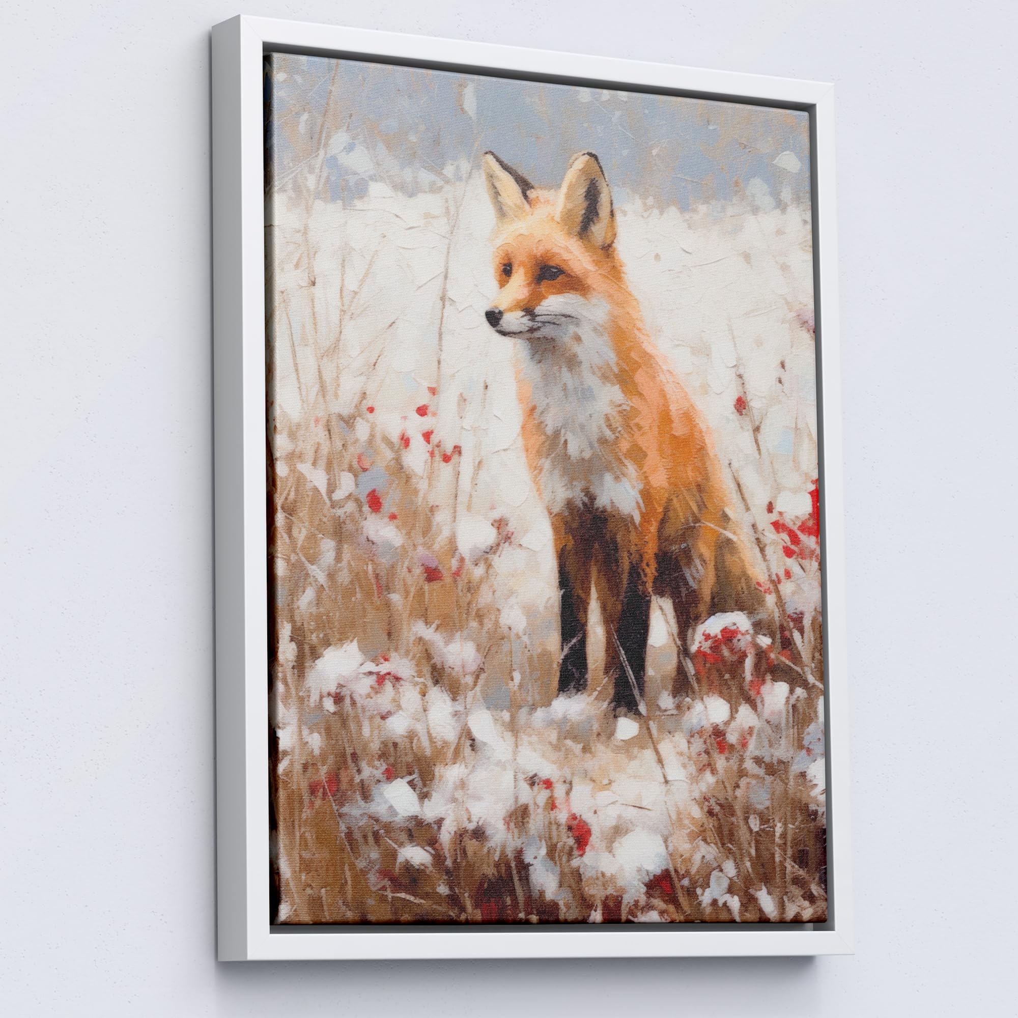 Lithobee - Winter Solitude Fox in Snowy White Framed Canvas 24x18inch(64x48cm) - Style No: 52