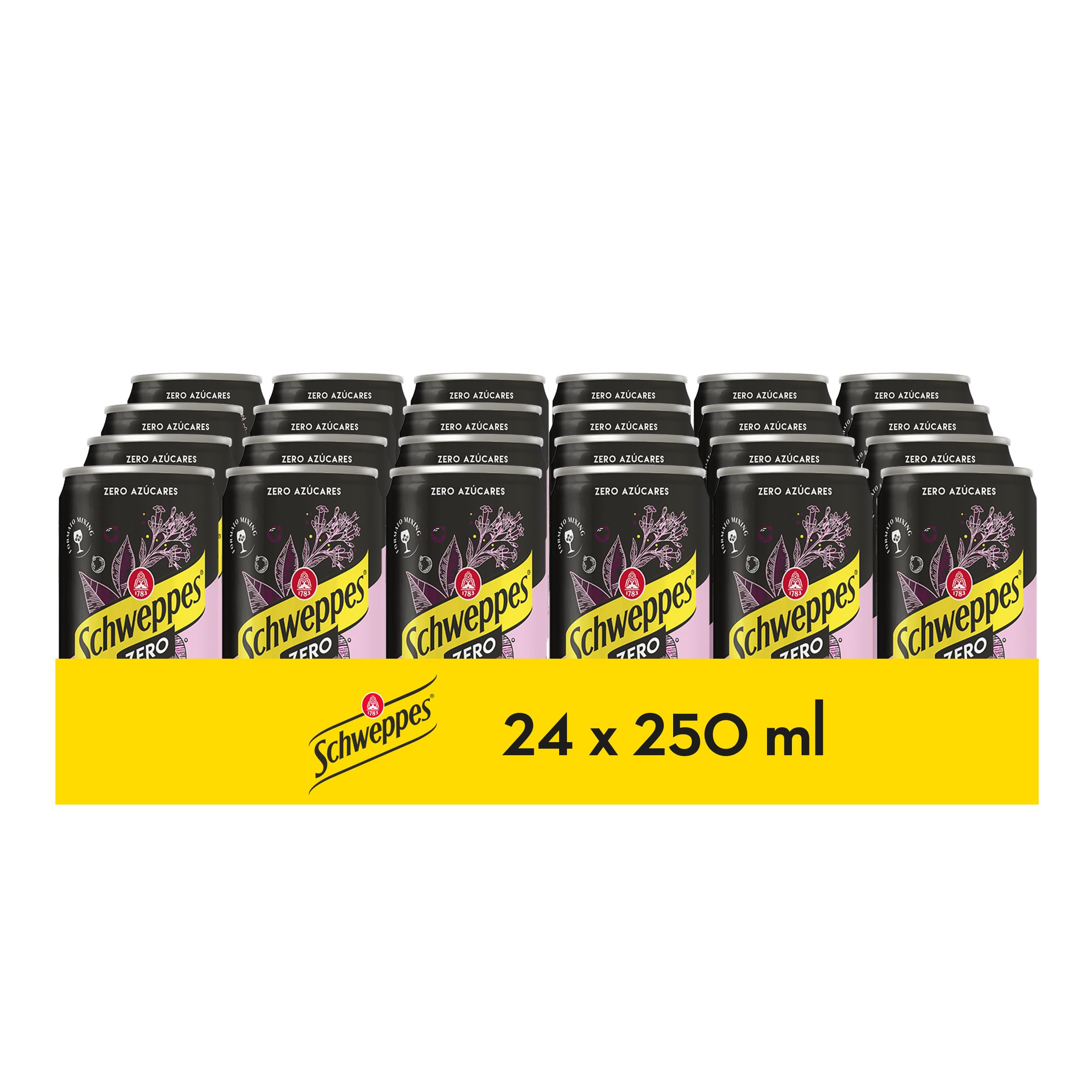 Schweppes Tónica Pink Zero, Sin Azúcar ni Calorías, Bebida Refrescante - Lata, Pack 24 x 25 cl