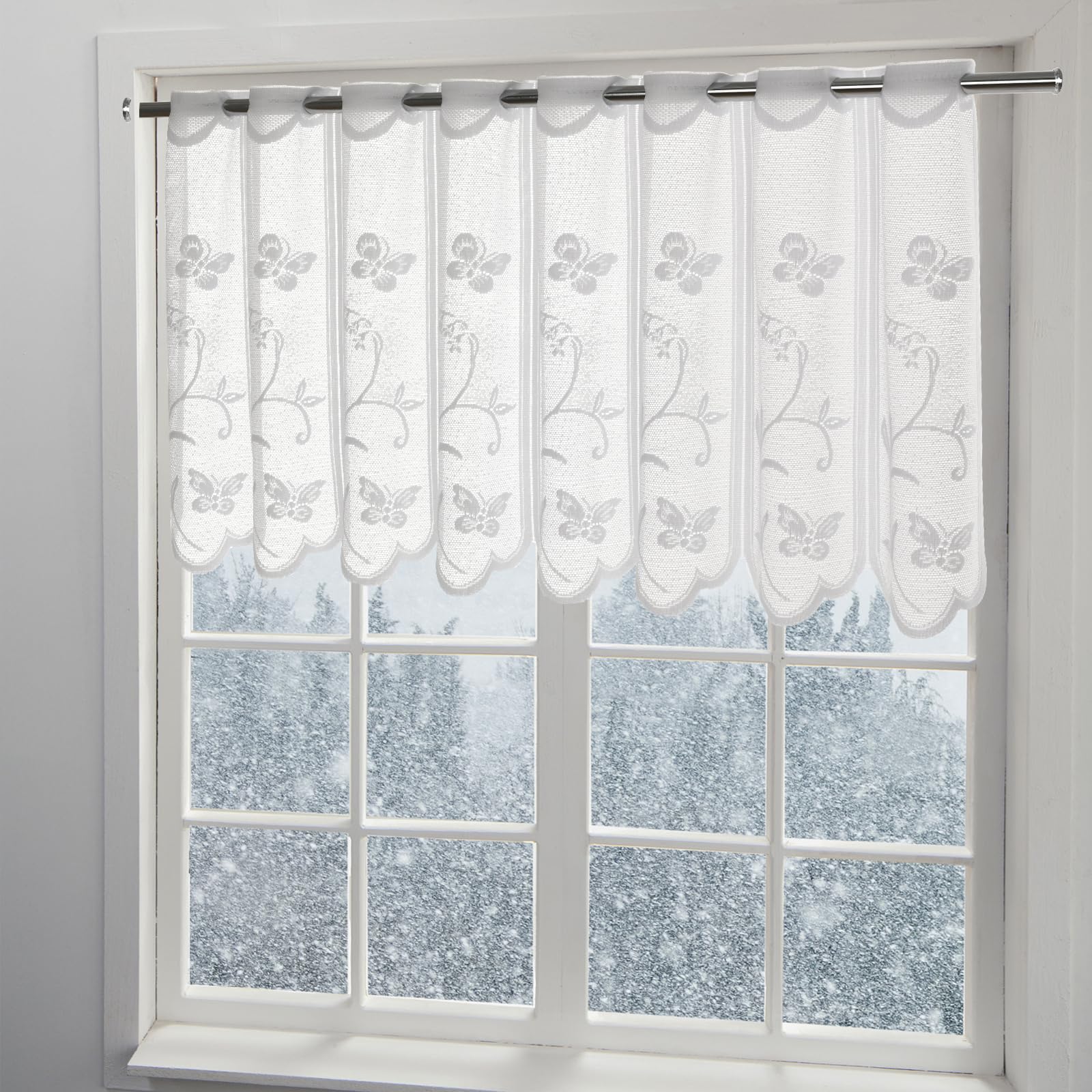 Raebel Rideau Brise-bise De Noël - Rideau De Bistrot - Motif élan Et Nez Rouge - 100 % Polyester - Opaque (30 X 120 Cm