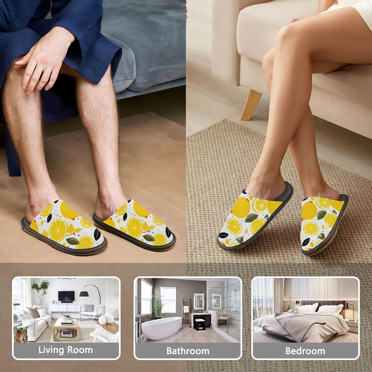 Lemon Fruit House Slippers – Cozy Fuzzy Slippers for Guests, Washable & Disposable, Perfect for Shoeless Home, Spa & Hotel Use A111861