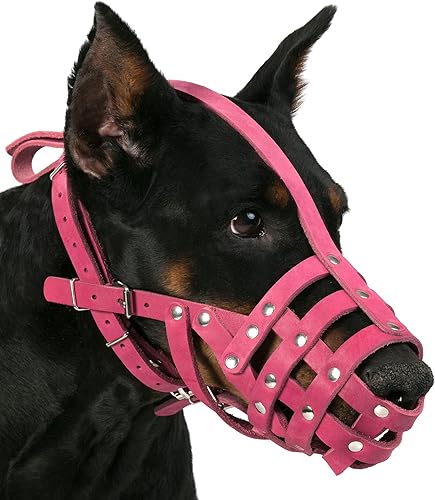Miniatura 7 de CollarDirect Bozal de cuero para perro Doberman, pastor alemán, dálmata, razas medianas y grandes, color rosa y gris (L, gris)