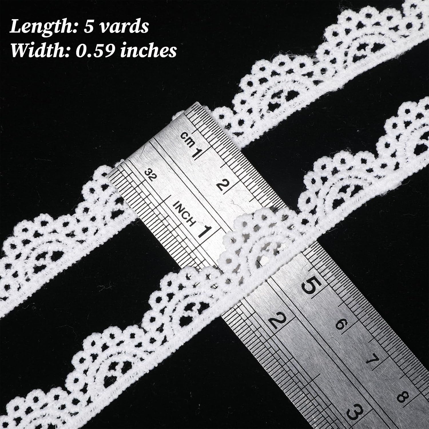 ElevateTech 5 Yards White Lace Ribbon Sewing Flower Lace Embroidery Scalloped Edge Laces Vintage Crocheted LaceRibbons Bridal Wedding Decorations for Crafts Sewing Wrapping Wedding Dress