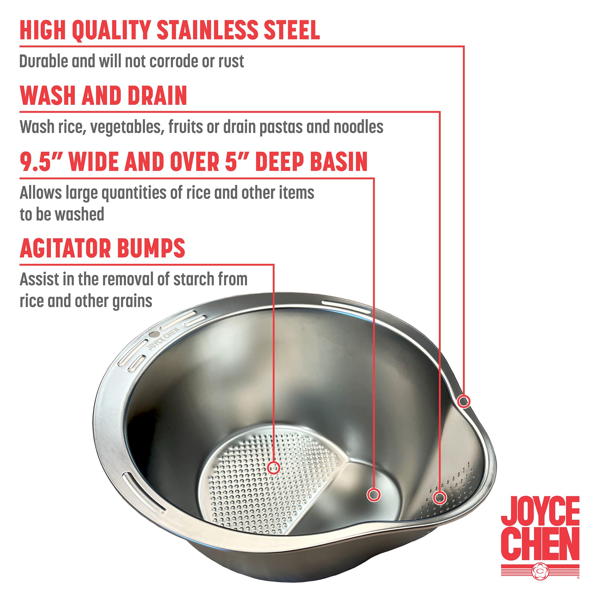 Joyce Chen Colador de arroz de acero inoxidable