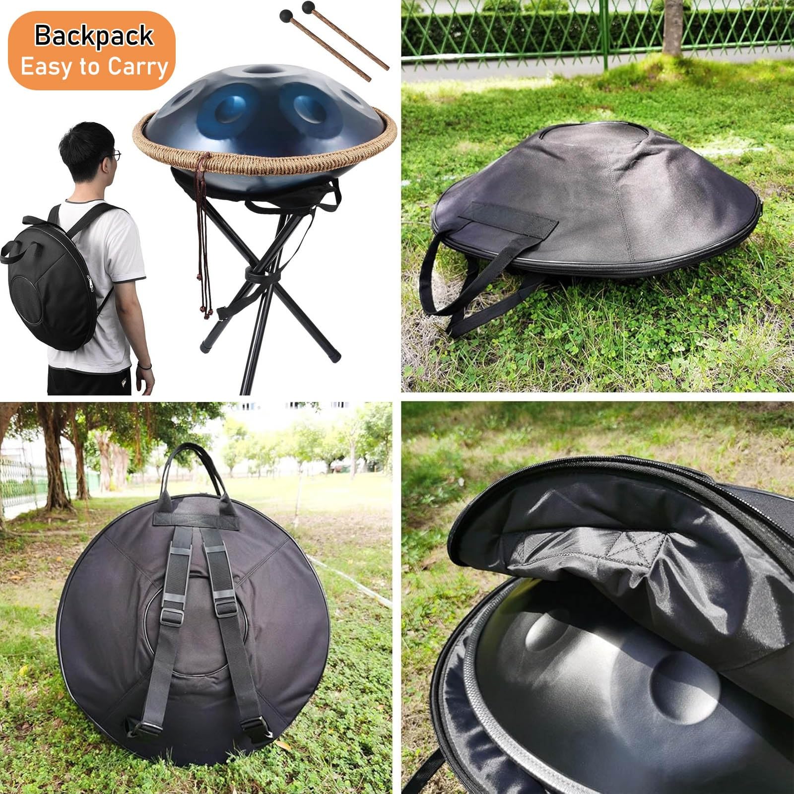 Handpan Drum 432Hz 440Hz 22 Pulgadas, Handpan de Acero en Re (D) Menor con 9/10/12 Notas, Tambor de Sonido Sanador para Adultos y Principiantes(Gold,440HZ/10Note)