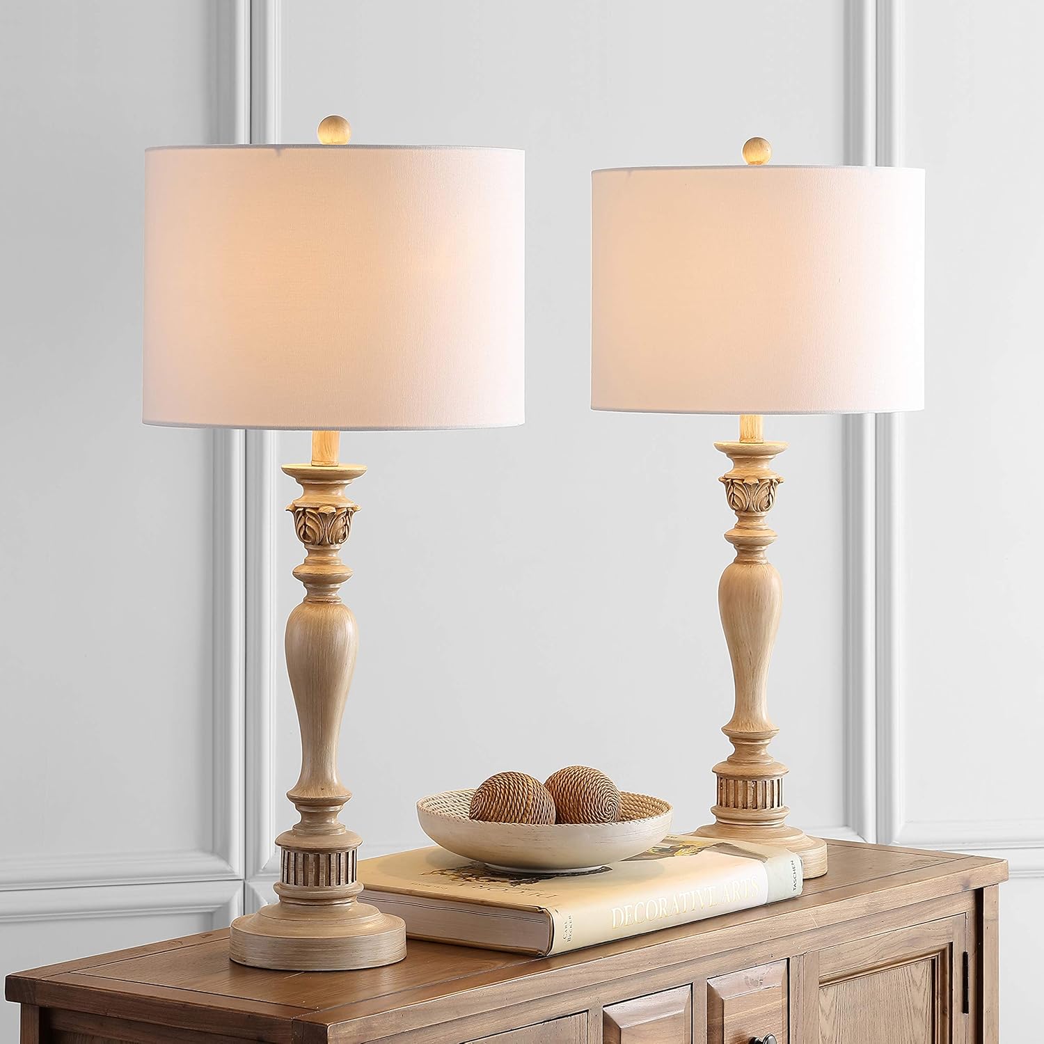 SAFAVIEH Lighting Collection Hugh Rustic Farmhouse Light Brown 31-inch Bedroom Living Room Home Office Desk Nightstand Table Lamp Set of 2 (LED Bulbs Included)