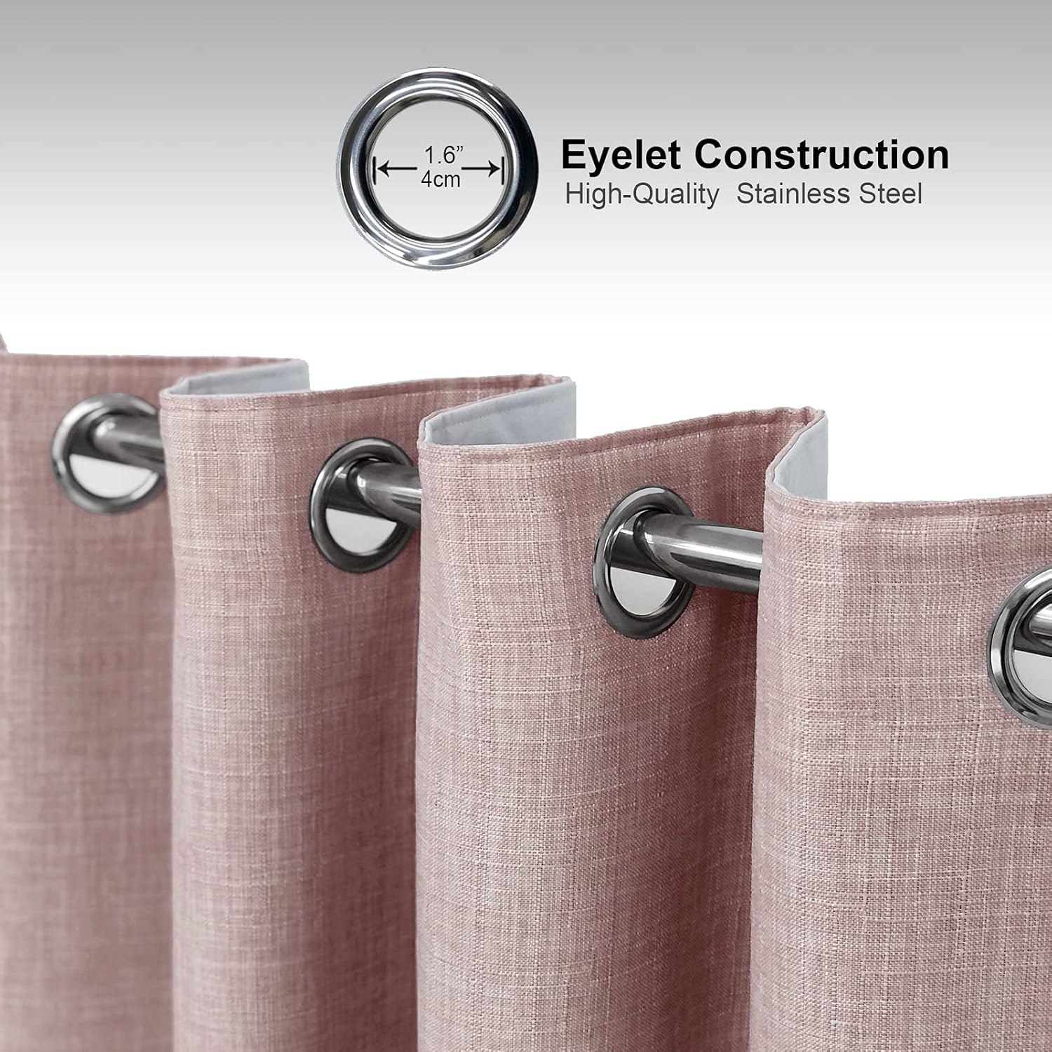 always4u 100% Blackout Linen Textured Curtains Burlap Casual Weave Thermal Insulated Drapes for Living Room Bedroom 2 Panels Pink 54 * 95 Inches