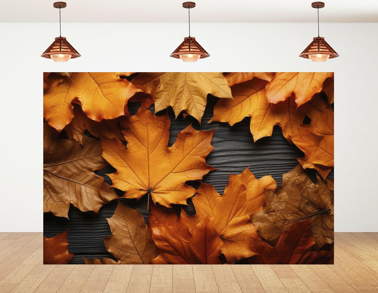 4x4ft Autumn Maple Leaves Backdrop Rustic Wood Plank Photography Background for Fall Thanksgiving Harvest Festival Decorations Banner Photo Studio Props