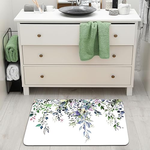 Miniatura 6 de BBiggood Alfombra de baño súper absorbente, con hojas de eucalipto, para debajo de la puerta, de secado rápido, delgada, con parte trasera de goma