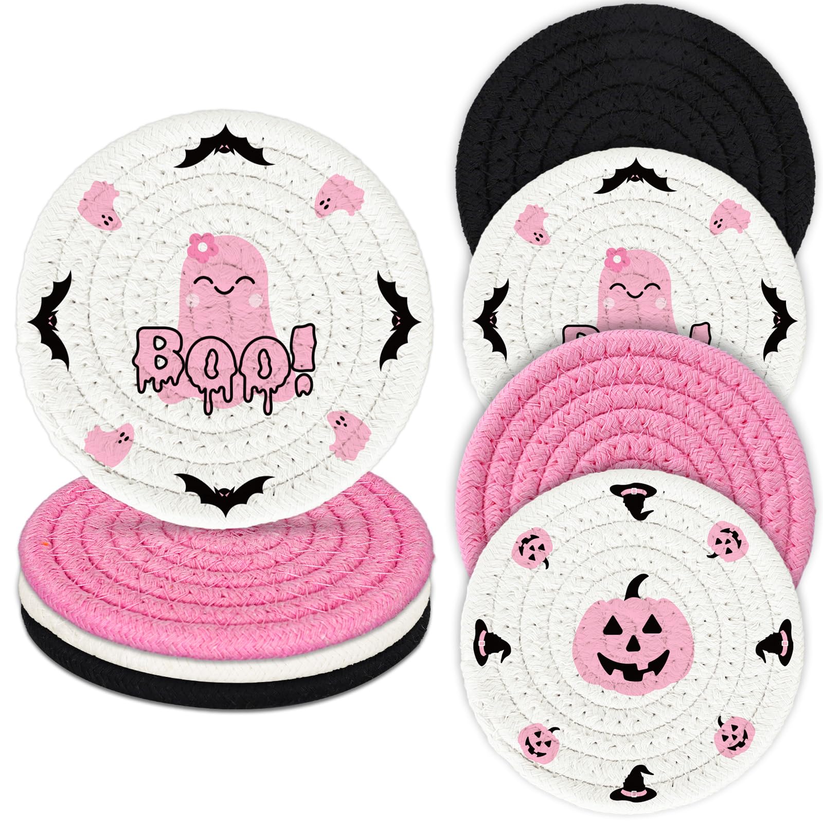 Whaline Halloween Pumpkin Coasters - Set Of 4 Handmade Braided Cotton Drink Coasters, 4.7 Inch - View #5
