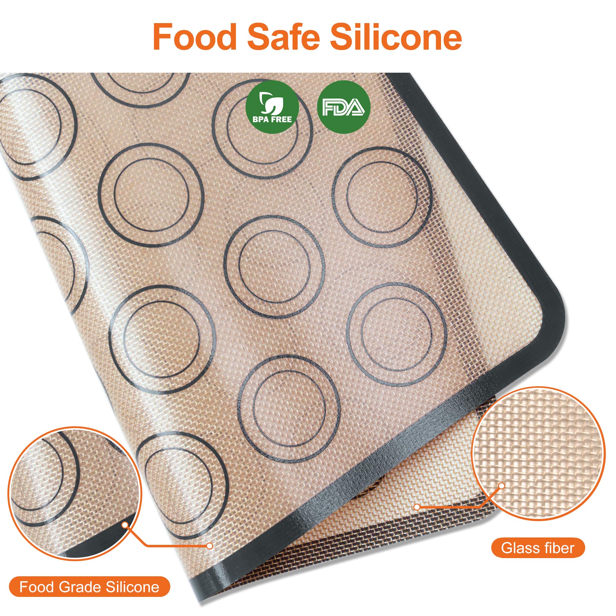 HOOMIL Macaron Silicone Baking Mats 2-Pack, 16.5