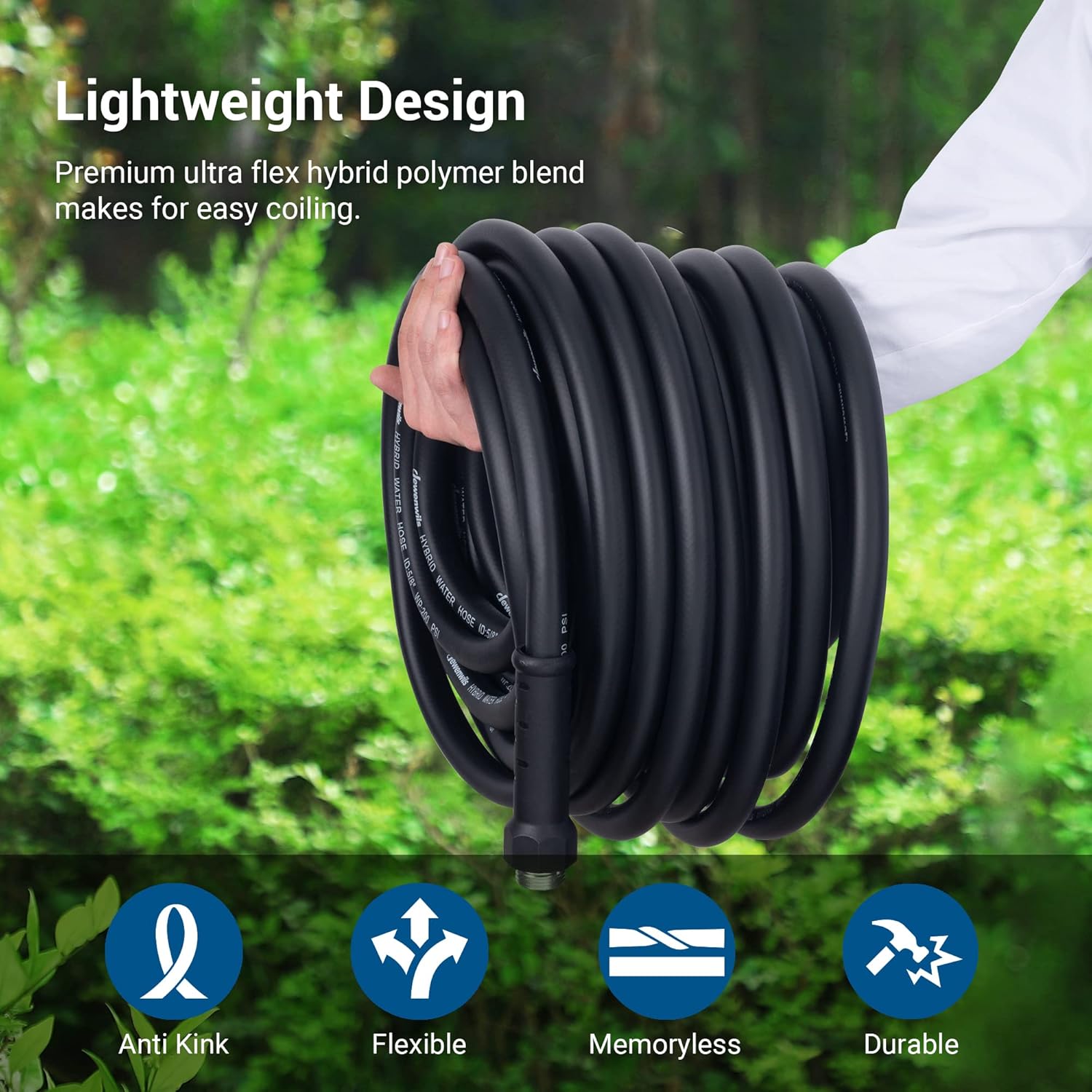 DEWENWILS Garden Hose 75 ft x 5/8", Water Hose with Swivel Handle, Heavy Duty, Lightweight, Flexible Hose for Plants, Car, Yard, 3/4 Inch Solid Fittings, Drinking Water Safe