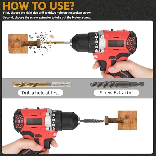 Miniatura 2 de Juego de 11 extractores de tornillos y juego de brocas para mano izquierda, removedor de pernos, kit extractor de pernos fácil de sacar, broca de