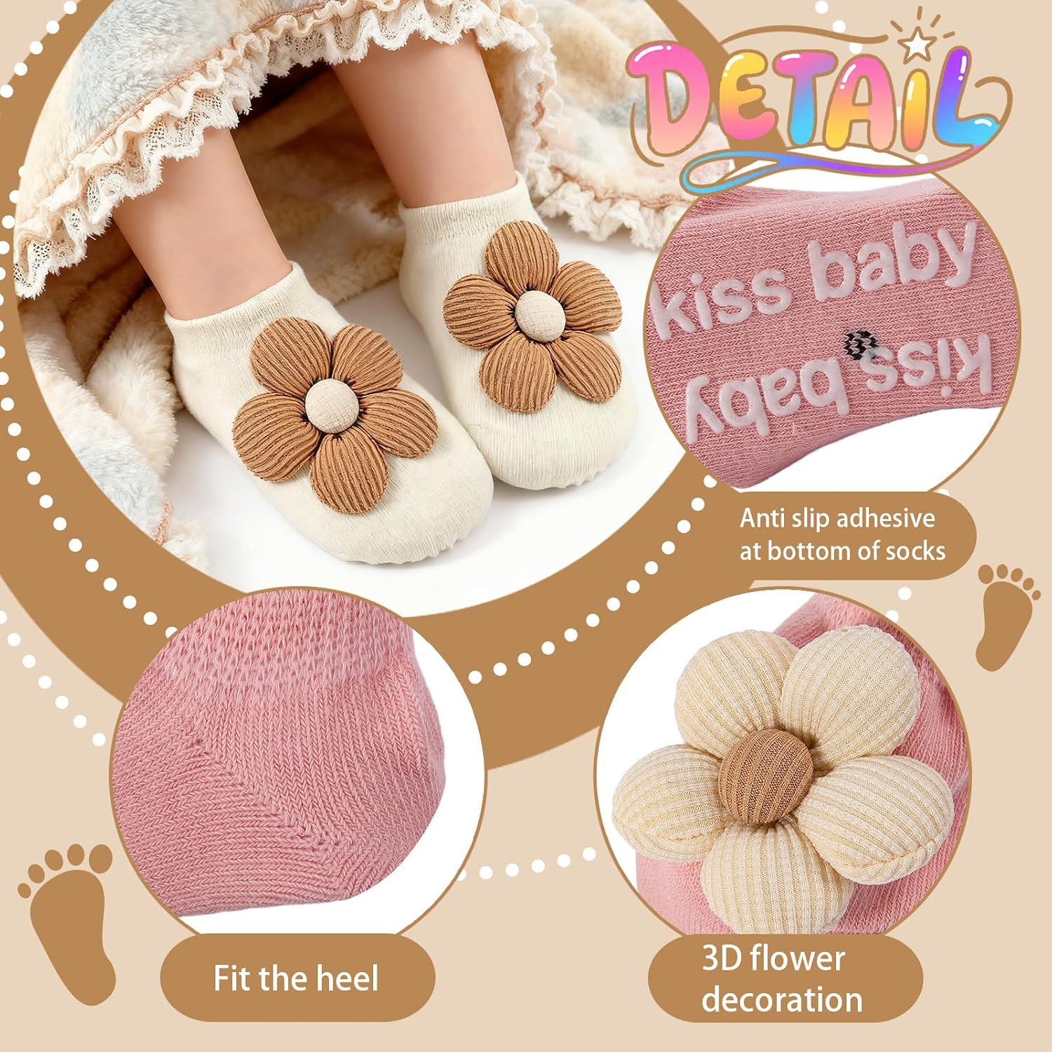 10Packs Baby Girls Socks Cute Flower Non-Slip Cotton Low Cut Ankle Socks for Babies Infants Toddler Girl,Baby Gifts for Girls