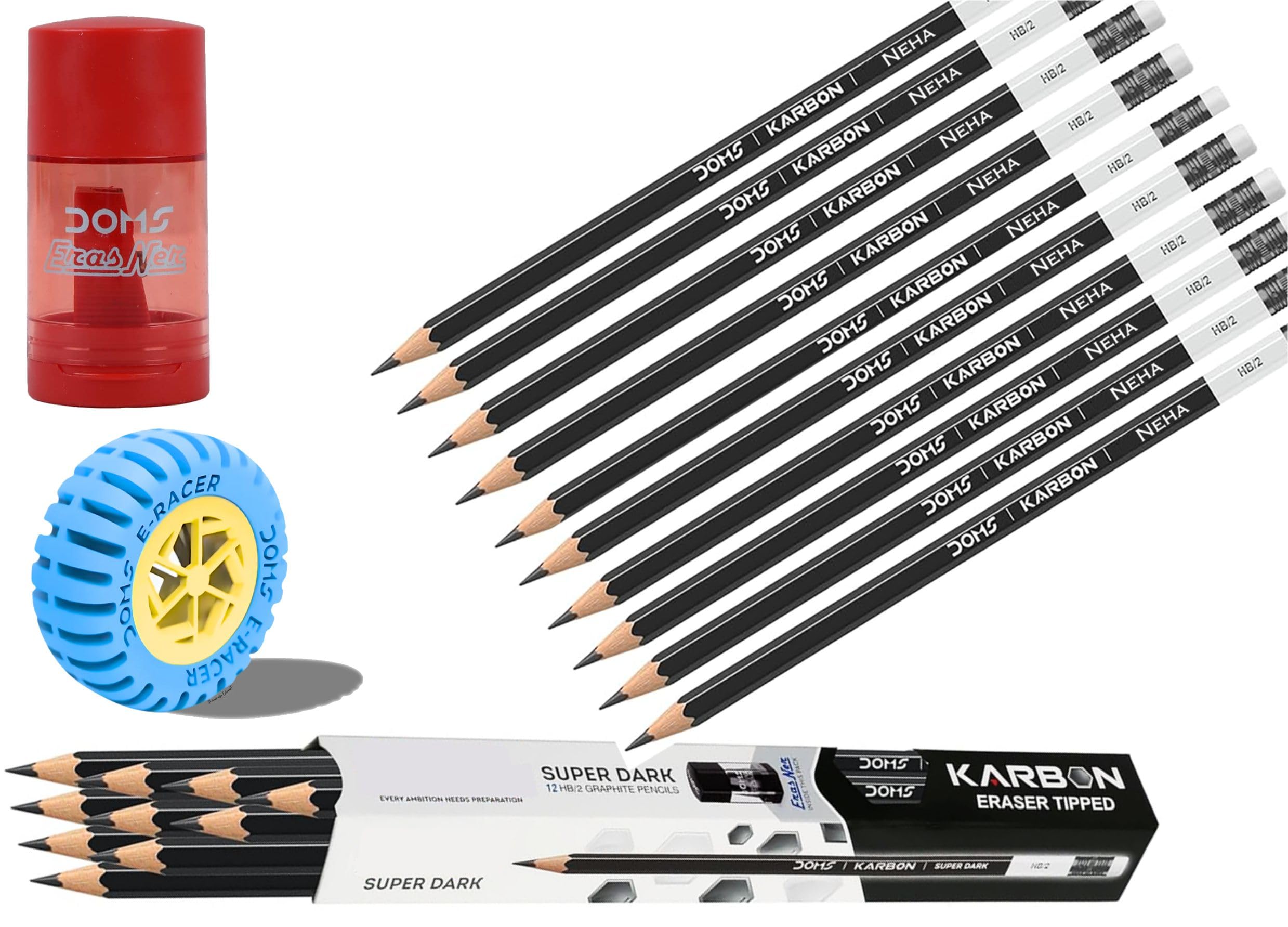 Techpro Customized Name Pencil Set for Kids with Free Eraser & Sharpener, Custom Name HB/2 Karbon Super Dark Pencil for School, Writing, Birthday Gifts & Return Gifts (10)