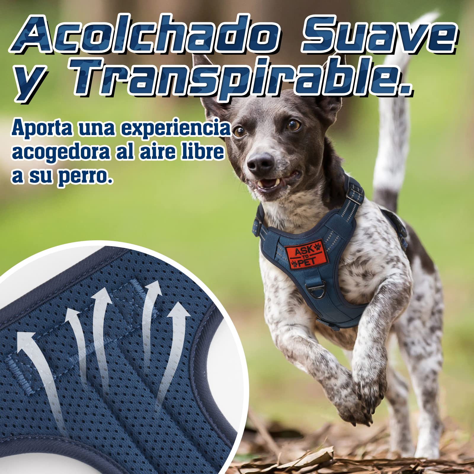 rabbitgoo Arnes Perro Antitirones, Arnes Perro Grande Mediano Transpirable, Arnes Táctico Perro Ajustable con Asa Anillos y Molle, Chaleco Durable Reflectante para Adiestrar, Caminar, Cazar, Azul XL