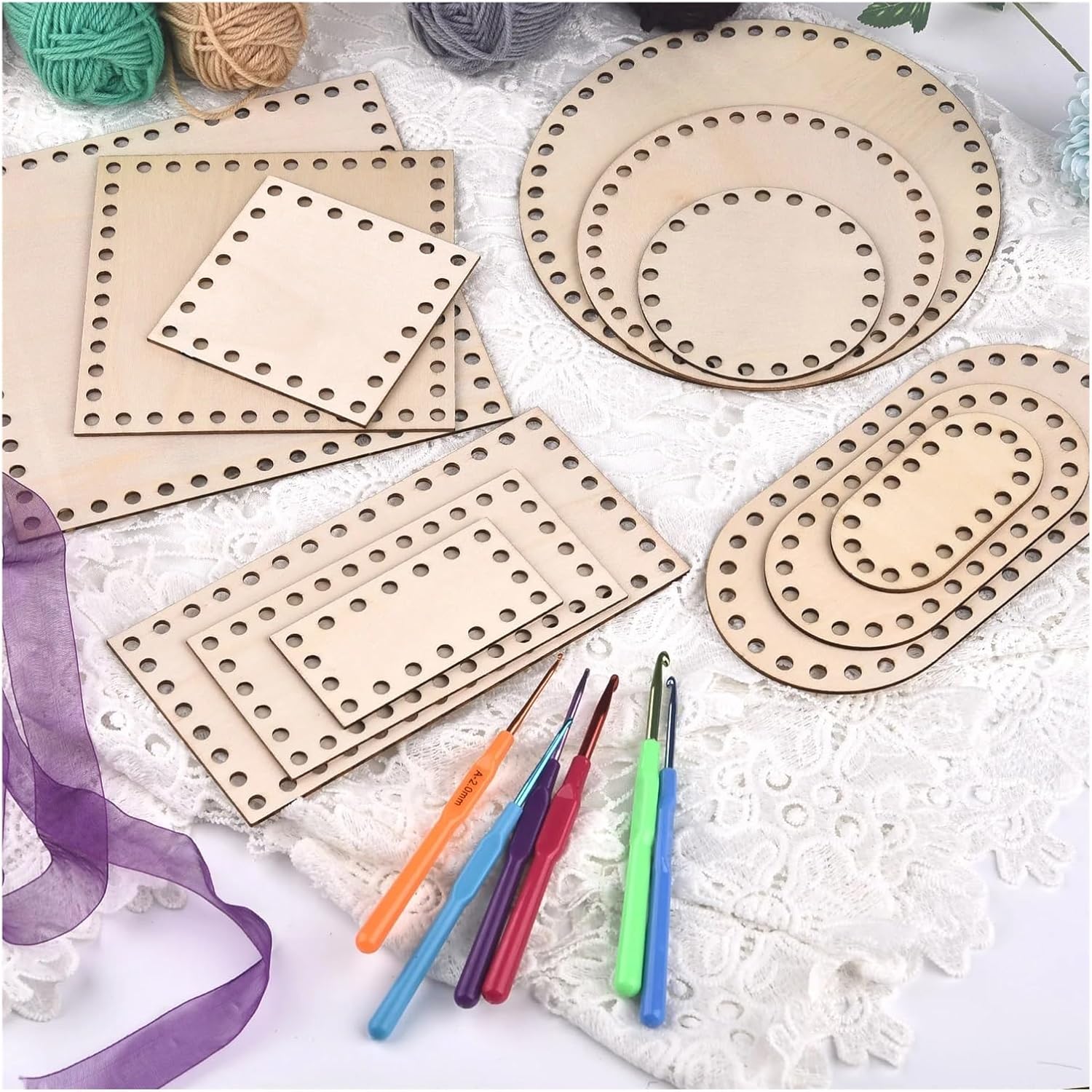 Wooden Basket Bottom 3pcs Wooden Crochet Basket Base Bottom Hand-Woven DIY Crafts Supplies Making Tools for Knitters(Square)