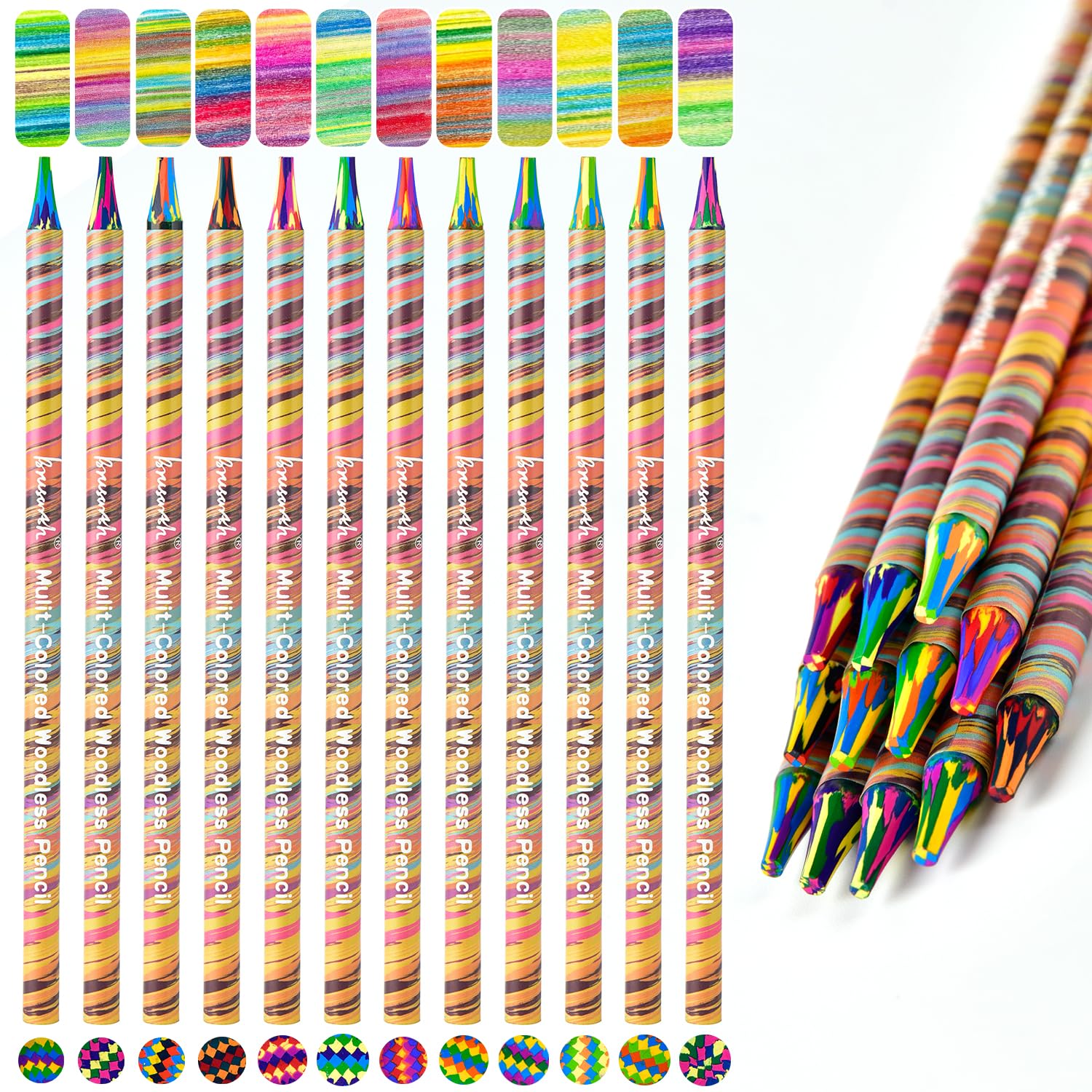 Brusarth Woodless Full Core lápices de colores arcoíris, paquete de 12 unidades multicolor 8