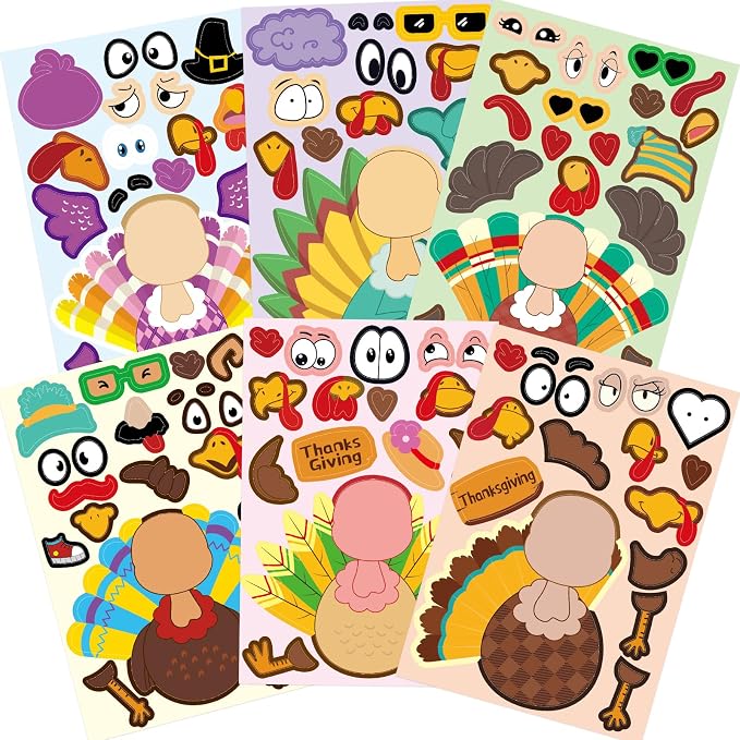 Thanksgiving Stickers For Kids – 48PCS Make Your Own Turkey Sticker Sheets, Craft Activity